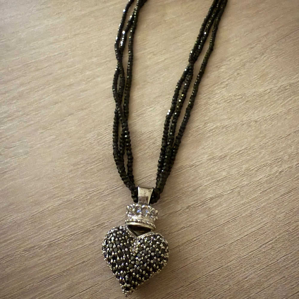 King Baby Studio Black Beaded Heart Necklace